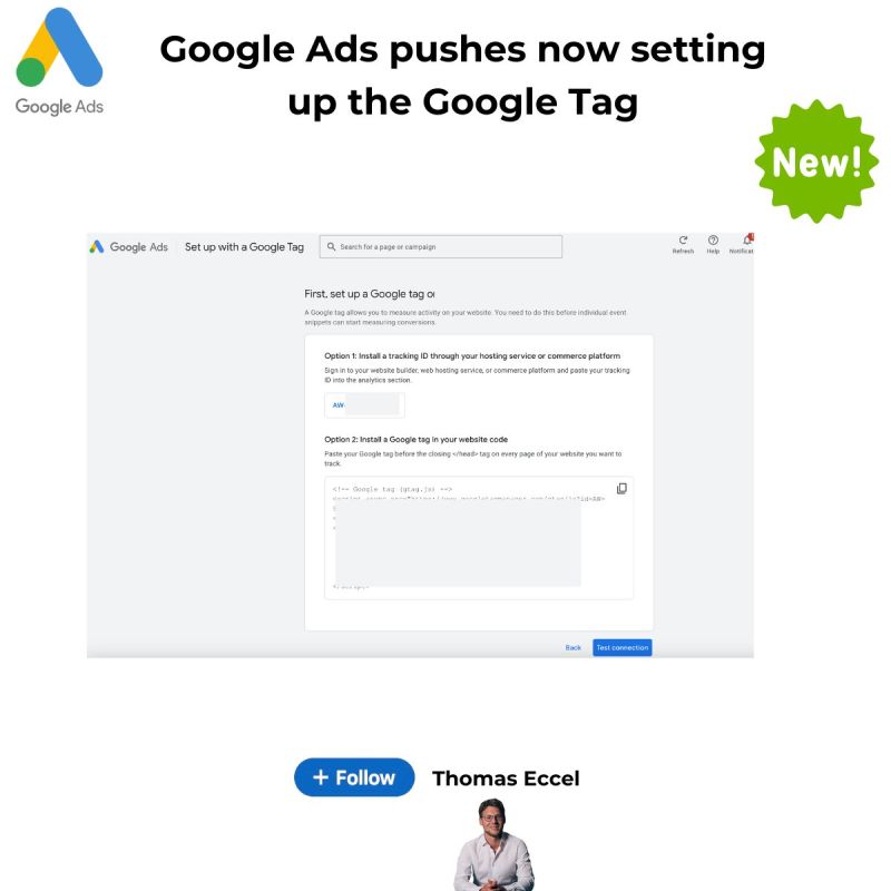 Google Ads pushes now setting up the Google Tag