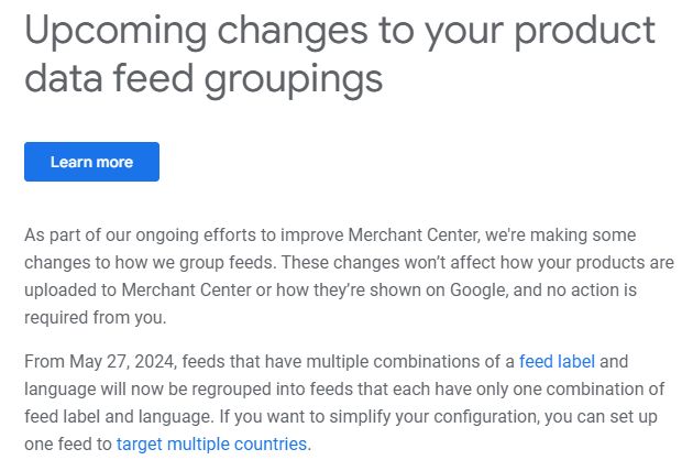 Changes to your product data feed groupings