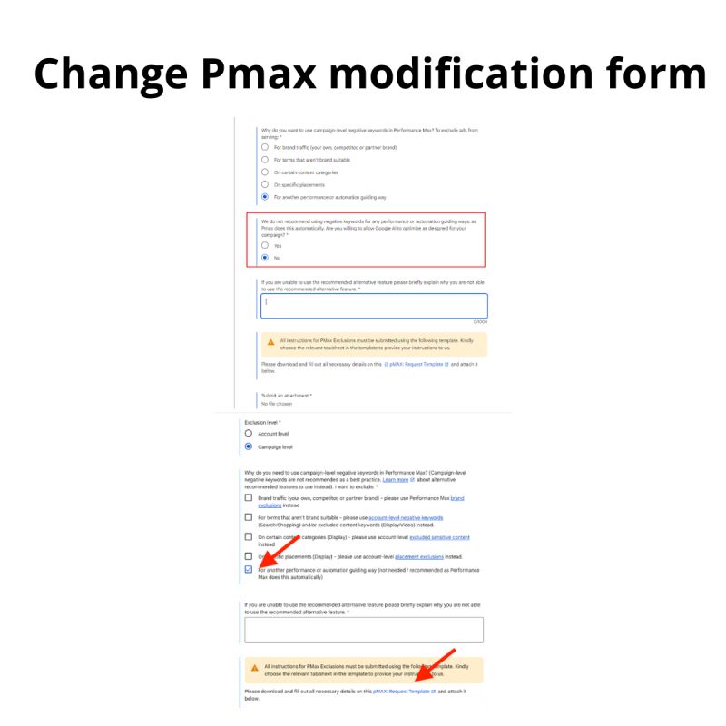 Pmax change modification form