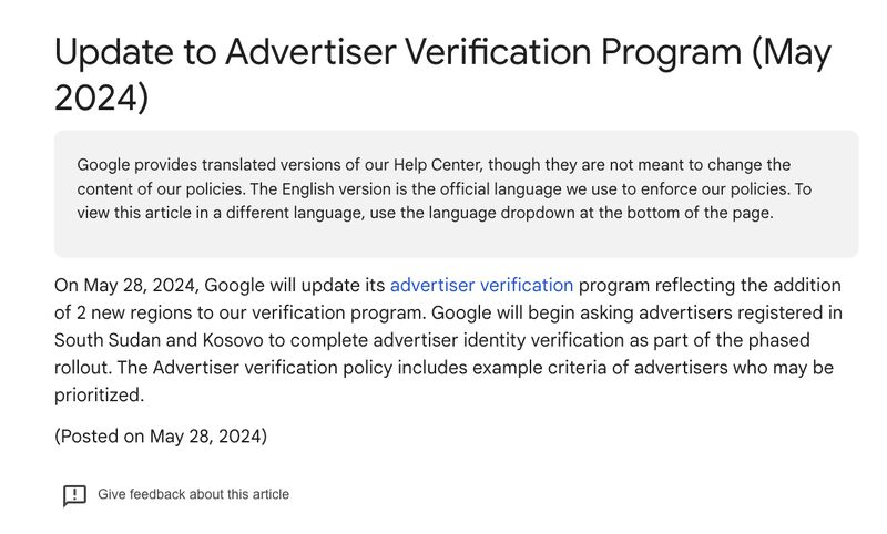 Update Advertiser Verification Program