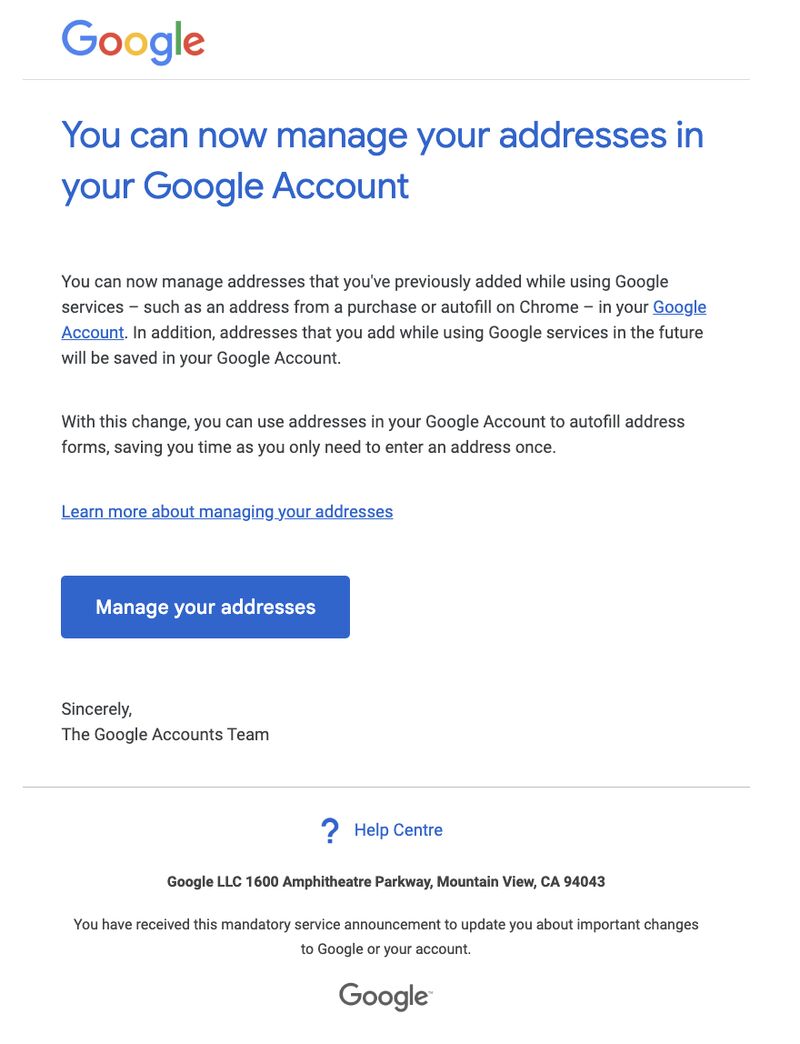 Manage your addresses in your Google Account