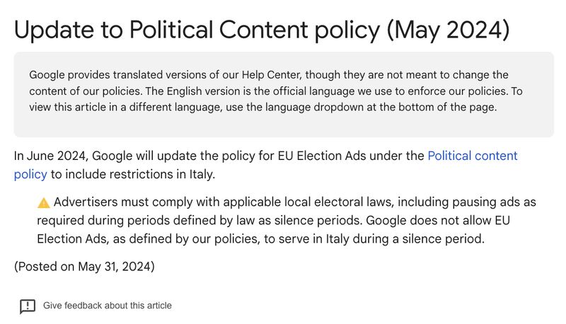 Update to Political Content policy