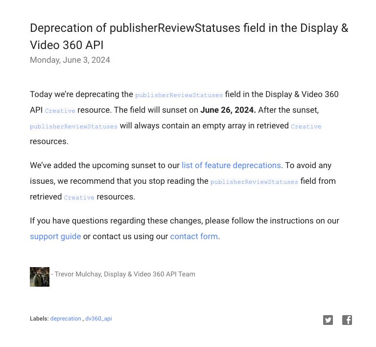 Deprecation of publisherReviewStatuses