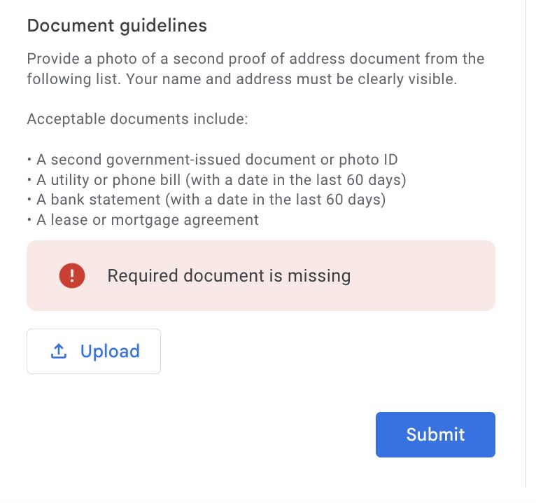 Google Requires Extra Verification Documents