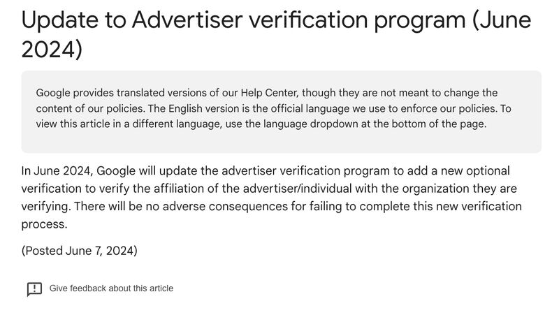 Update to Advertiser verification program