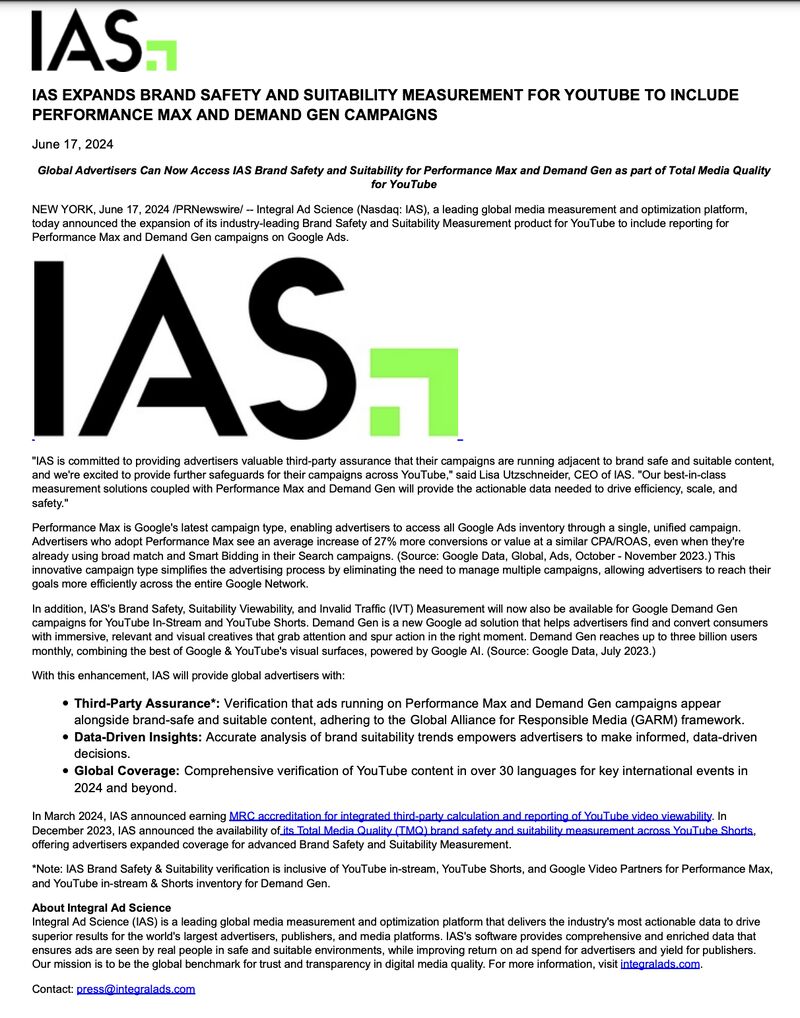 IAS expands brand safety and suitability measurement