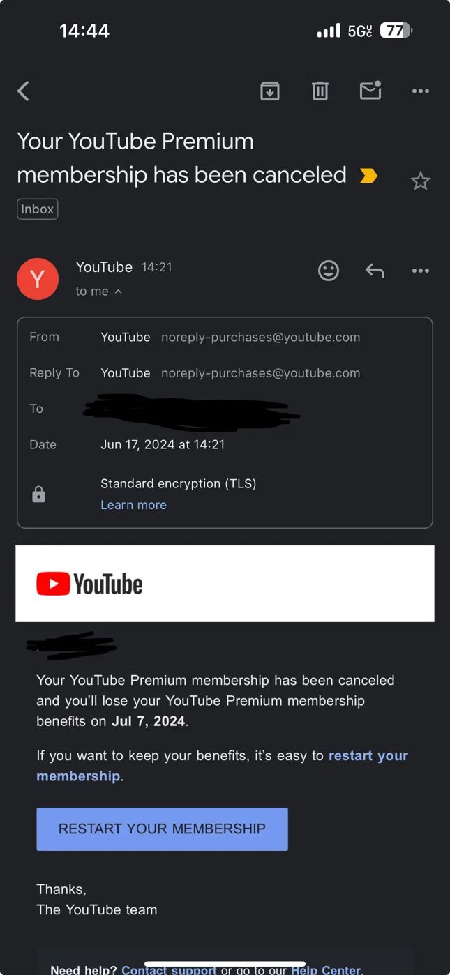 Canceling YouTube Premium subscriptions