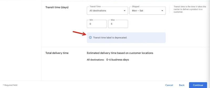 Transit Time label is depreciating