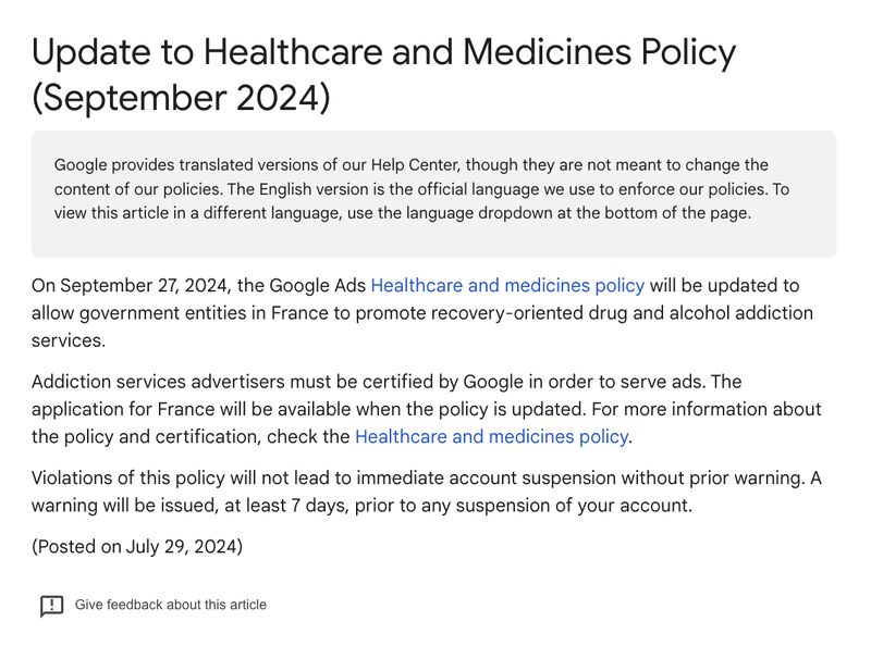 Update to Healthcare and Medicines Policy