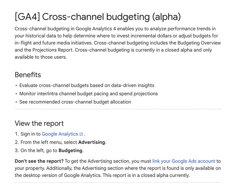 New Cross-Channel budgeting GA4 🚨