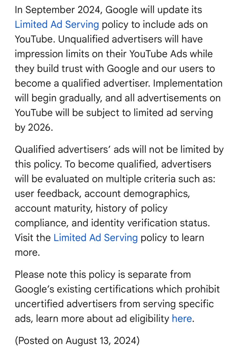 Limited Ad Serving policy update