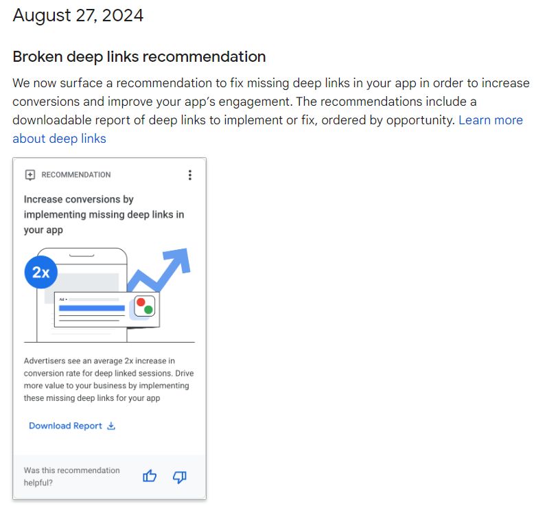 Broken deep links recommendation