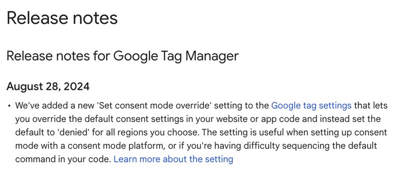 New Google tag setting