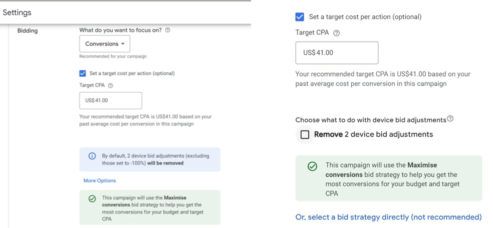 By default we will remove your device bid adjustment