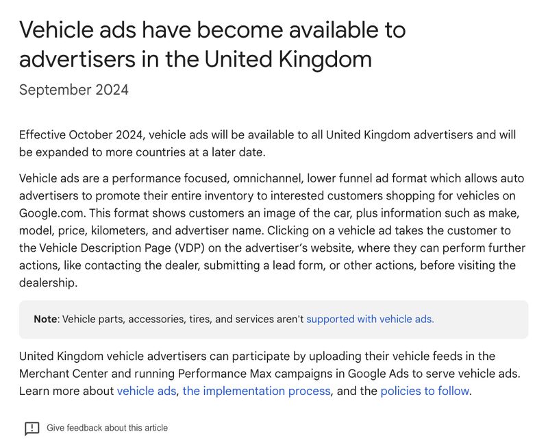 Vehicle ads live in the UK