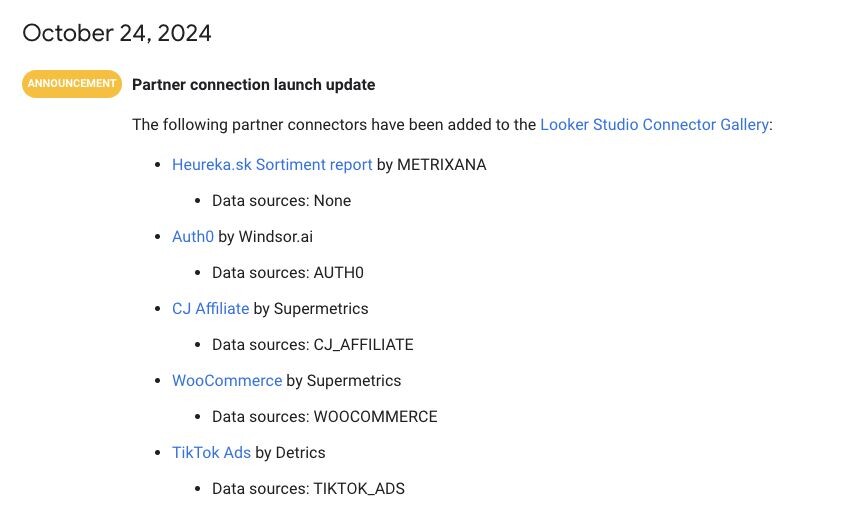 The following partner connectors have been added to the Looker Studio Connector Gallery