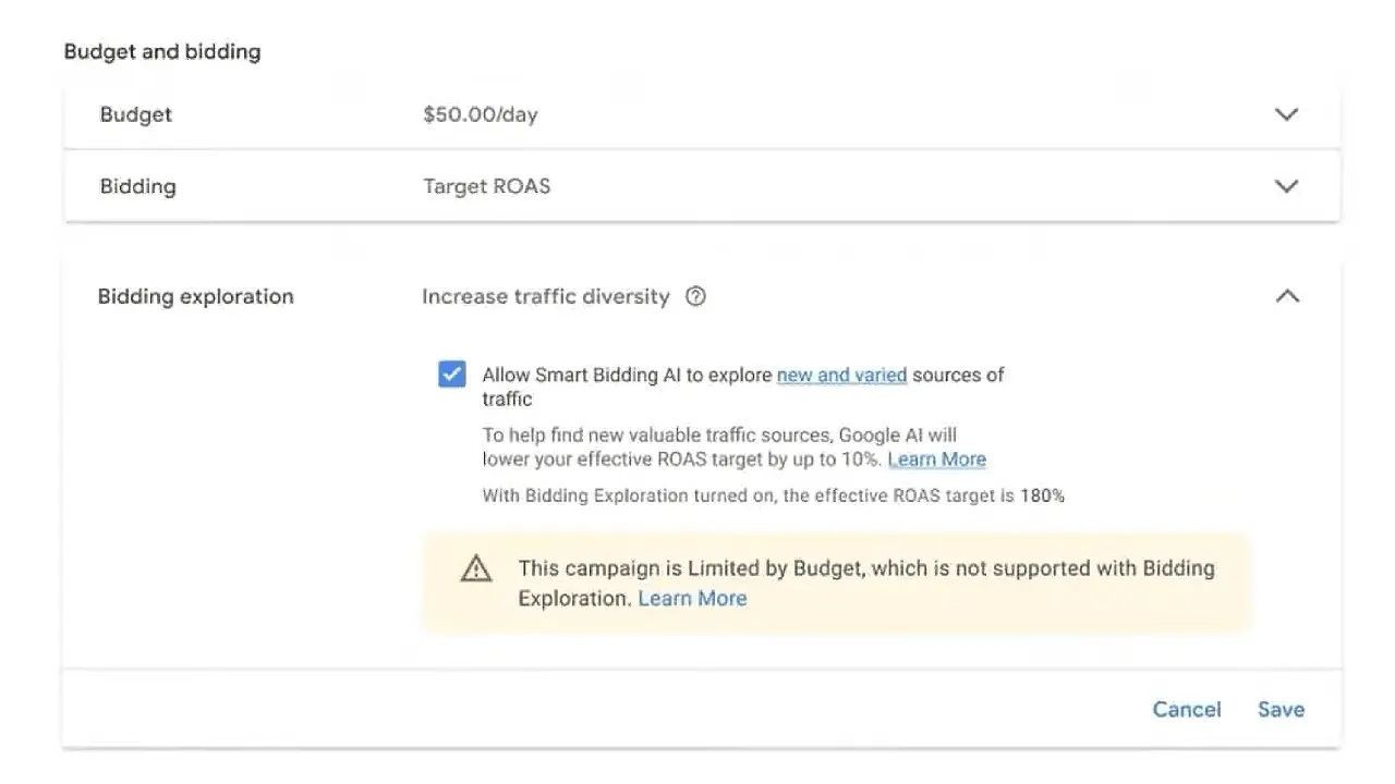 New Traffic diversity feature – AUTOMATICALLY LOWERS tROAS 🚨
