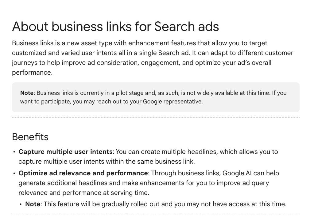 Business Links for Google Search Ads