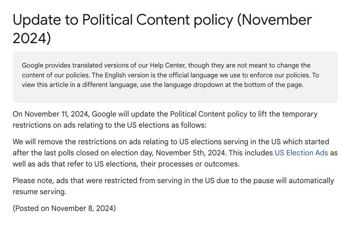 Political content update
