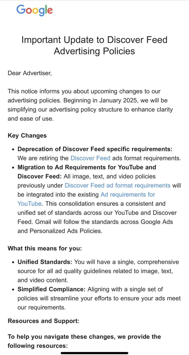Update to Discover Feed Advertising Policies