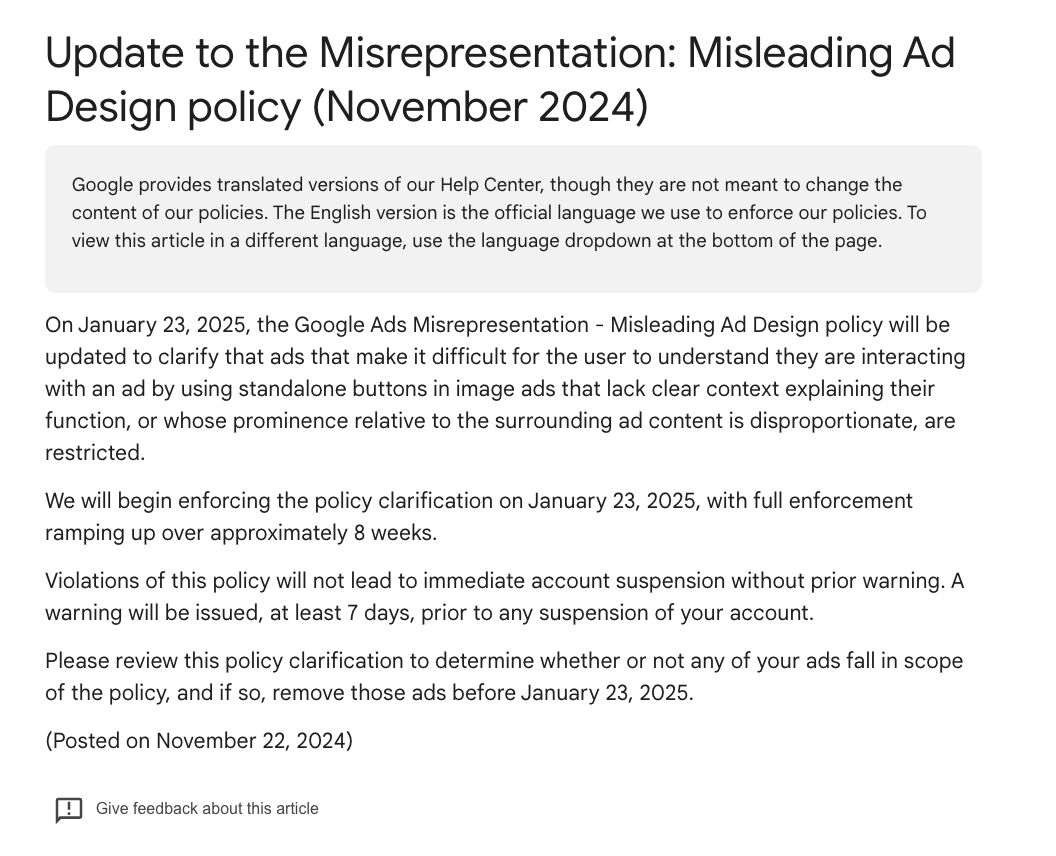 Google Ads Policy Update: Misleading Ad Design