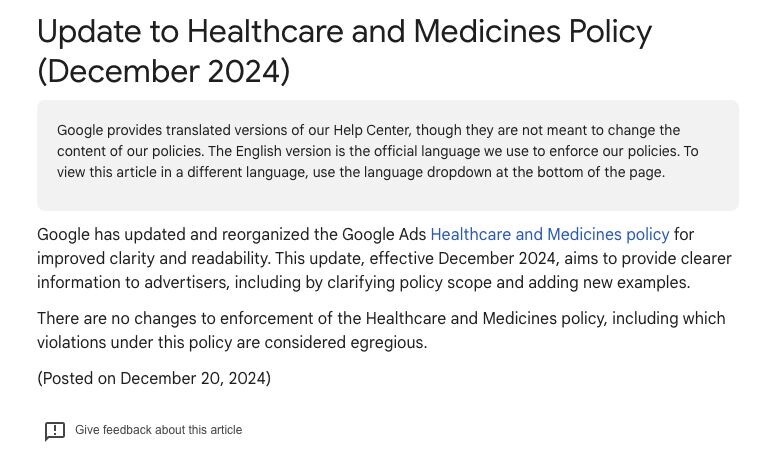 Update Healthcare and Medicines policy