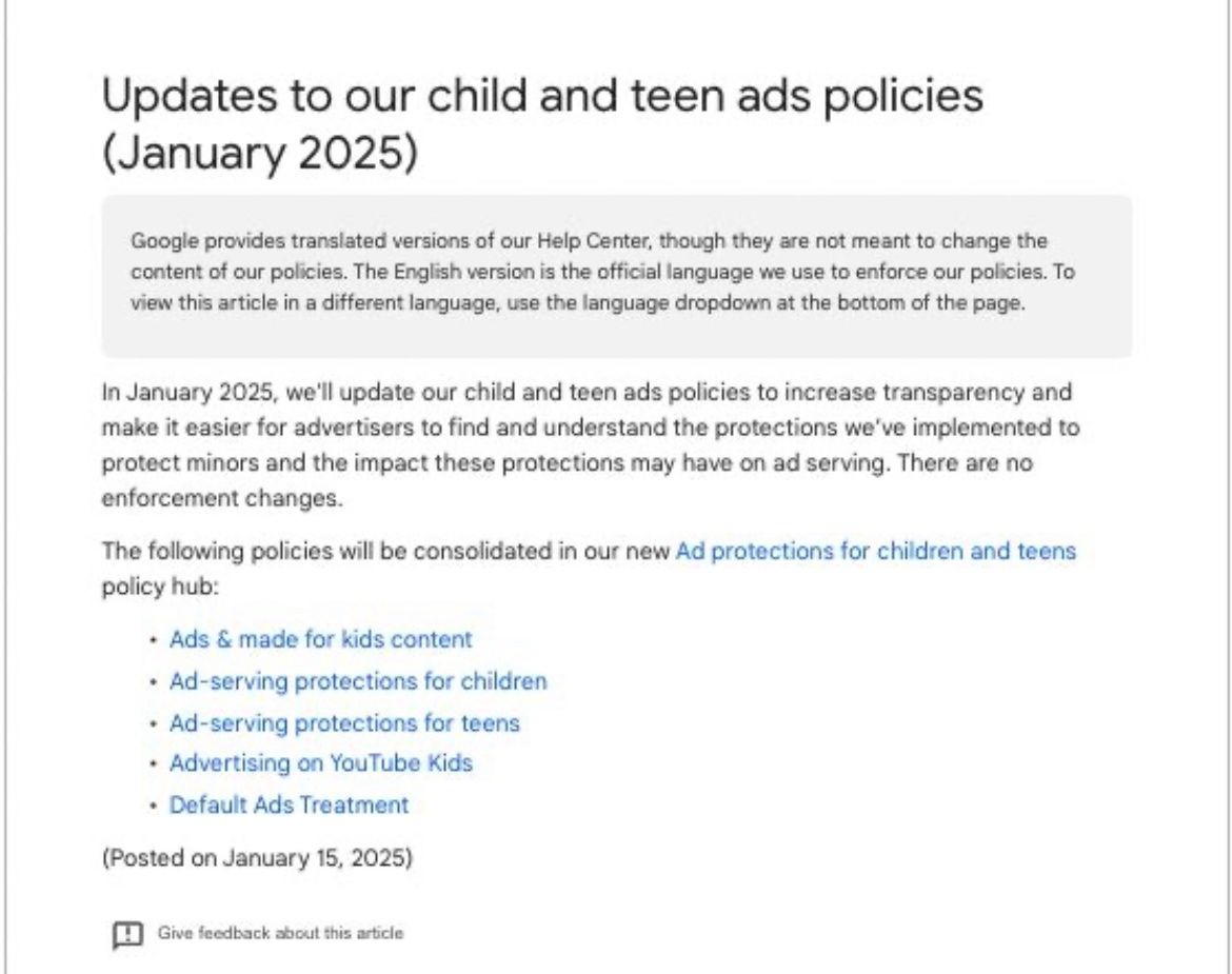 Update child & teen ads policies