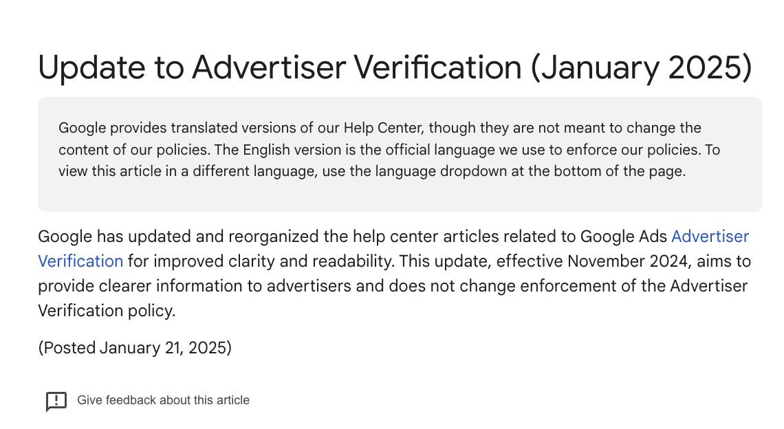 Update advertiser verification