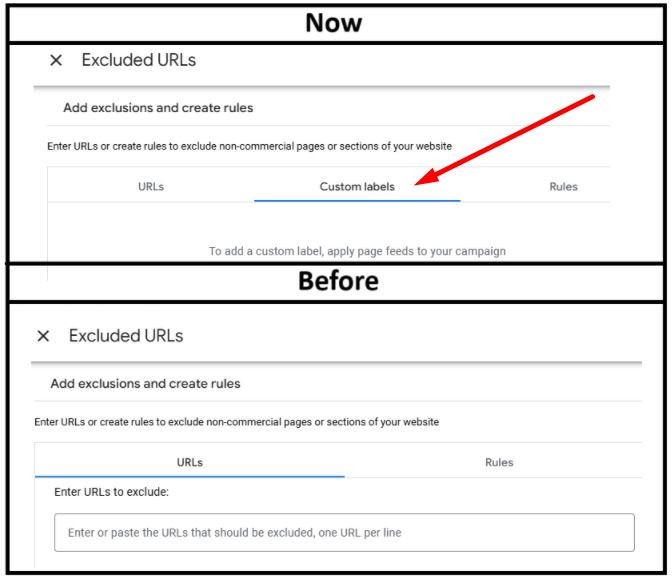 New label excluded URLs
