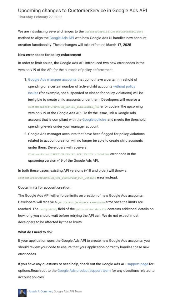 Upcoming Changes to CustomerService in Google Ads API