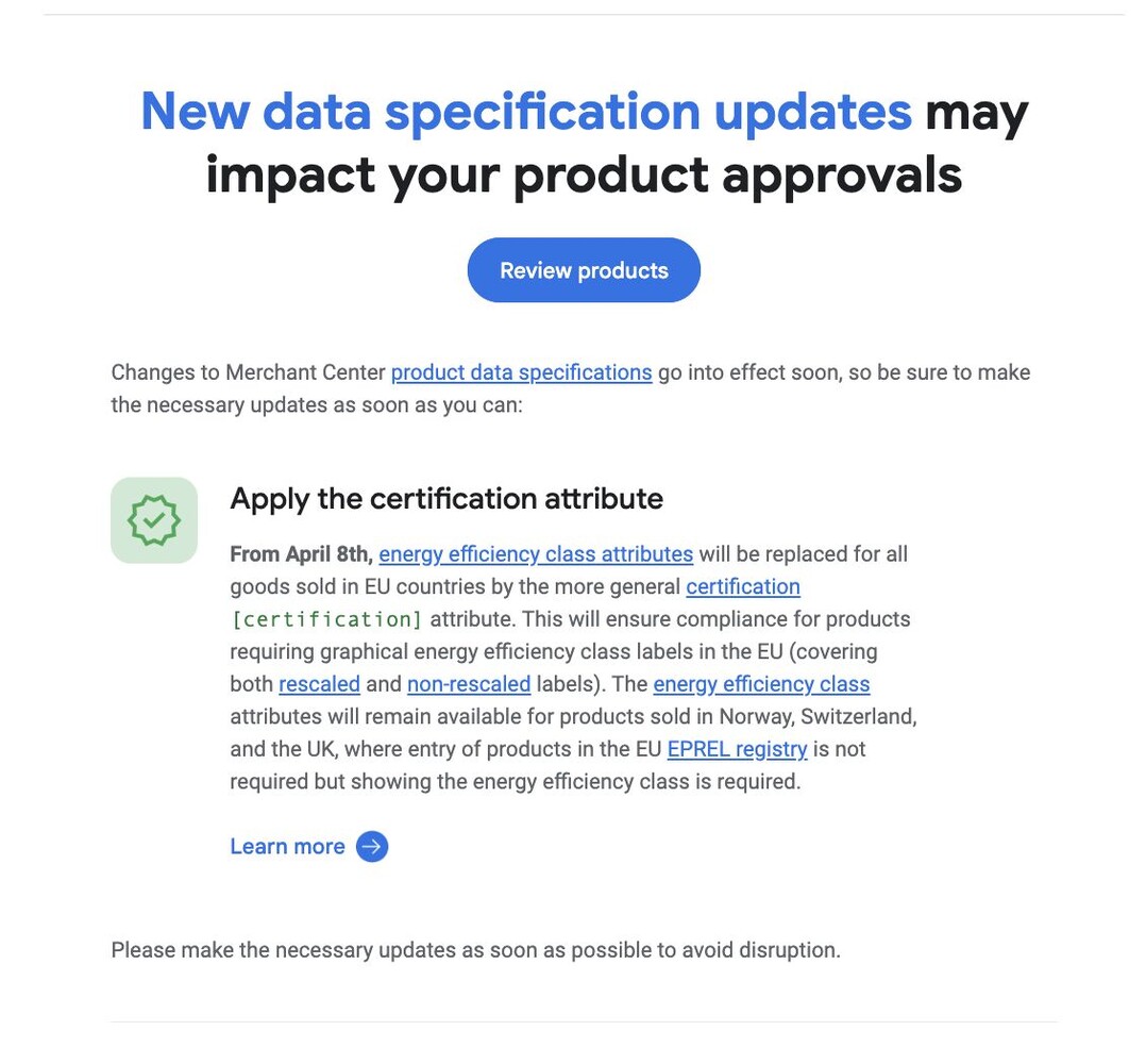 Energy efficiency class attributes Change
