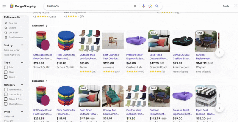 3 rows of Shopping Ads