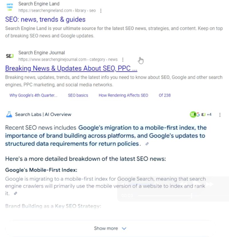 AI overviews in the middle of the SERP!