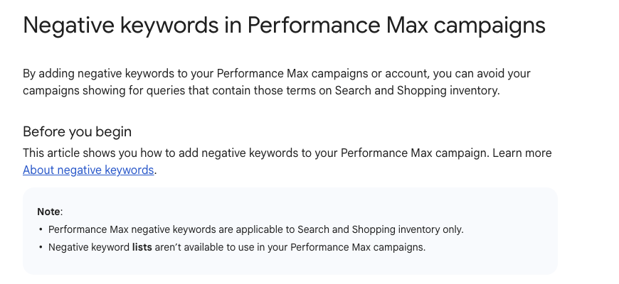 Negative keywords out of beta