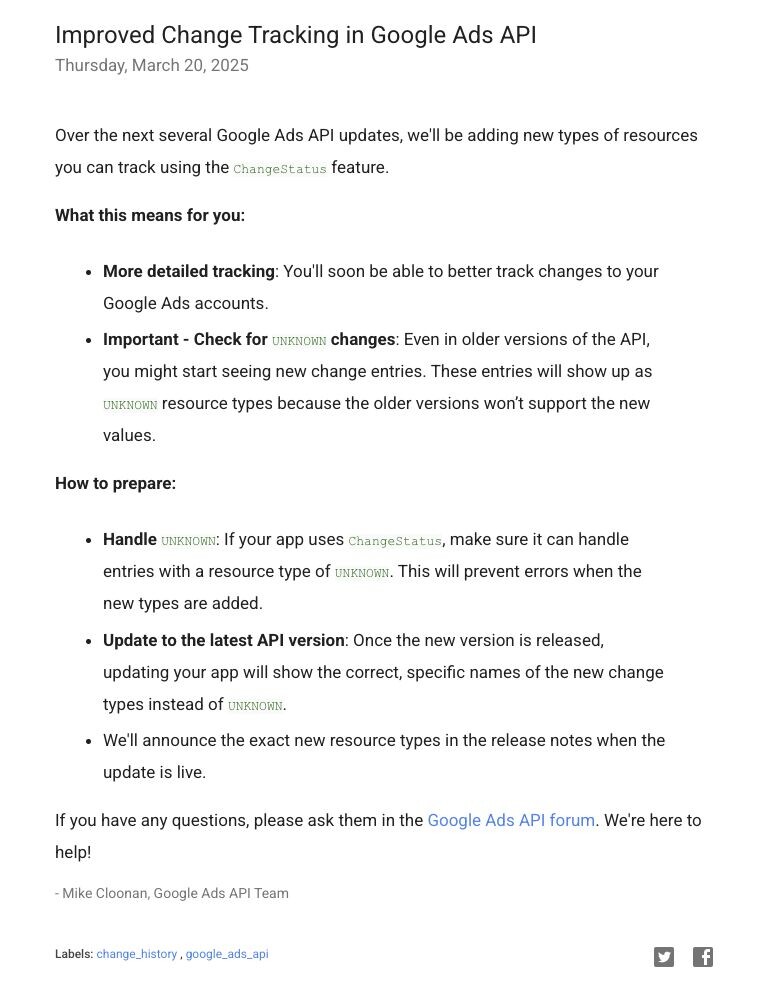 Improved Change Tracking in the Google Ads API