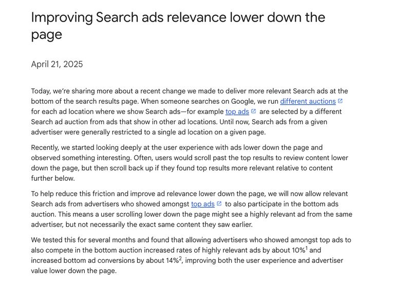Google Search Ads can now show at both the top and bottom of the page