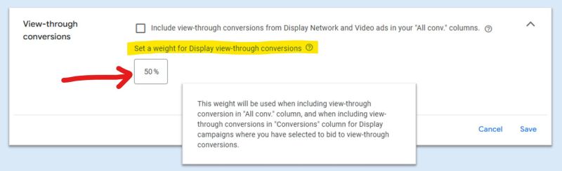 Google Ads: Set a Weight for Display View-Through Conversions?
