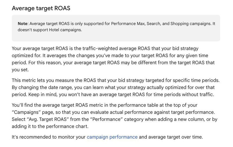 What is the average target ROAS?