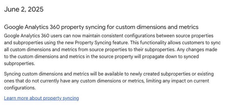 Google Analytics 360 property syncing for custom dimensions and metrics