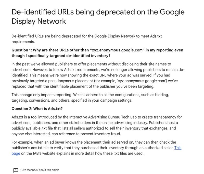 Google is deprecating de-identified URLs