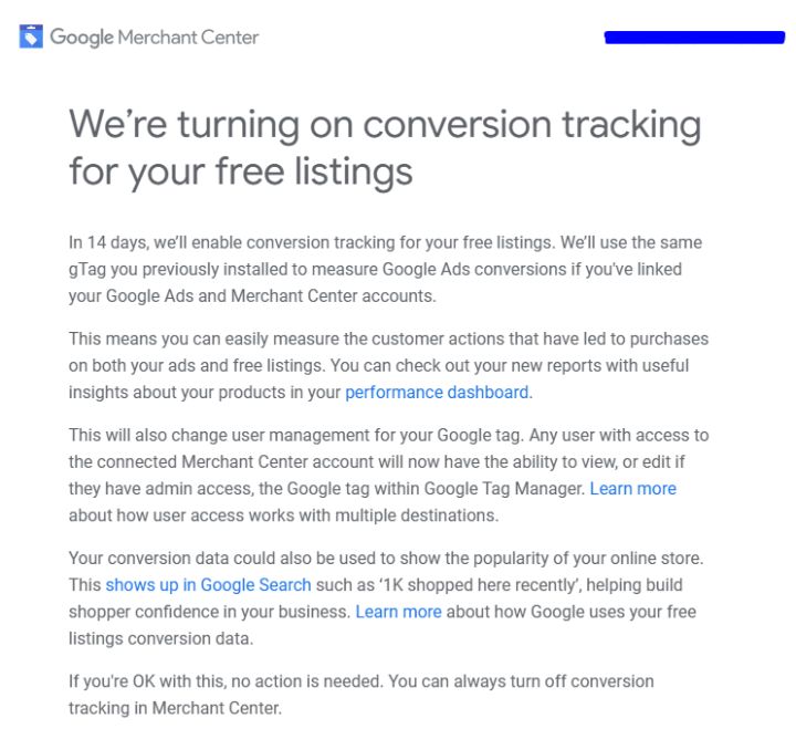 Conversion tracking  will be turned on