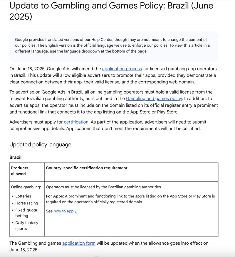 Google Ads Gambling Policy Update – Brazil 