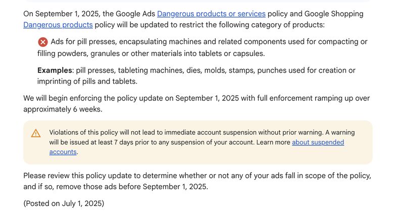 Updates to Dangerous products or services policies