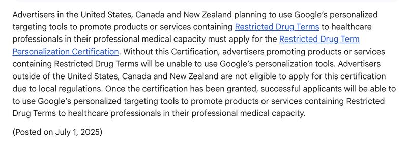 Restricted Drug Term Personalization Certification – U.S., Canada, New Zealand