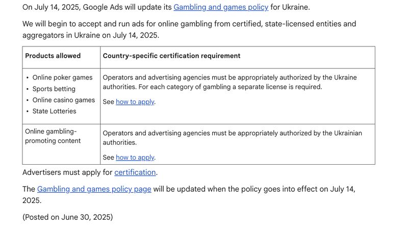 Online gambling Ads Ukraine