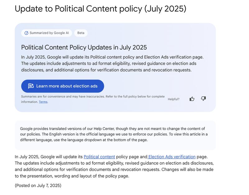 Update to Political Content Policy
