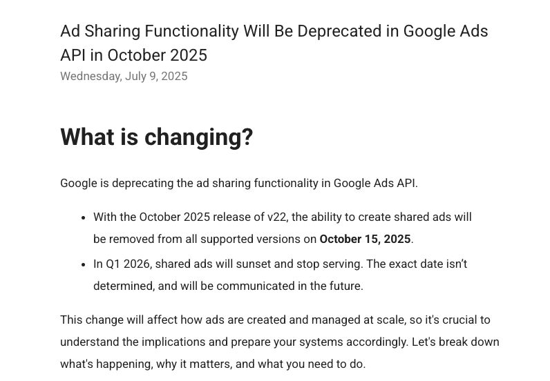 Google will deprecate ad sharing