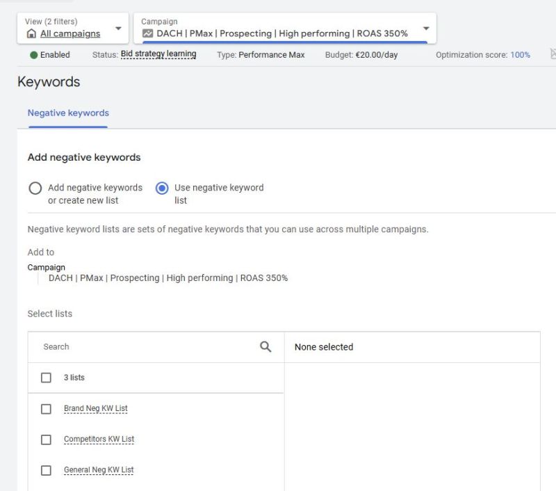 NEW Negative keyword lists PMAX