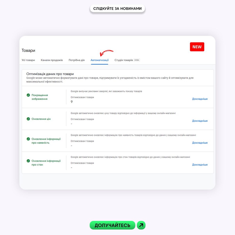 The automatic improvements page has received an update