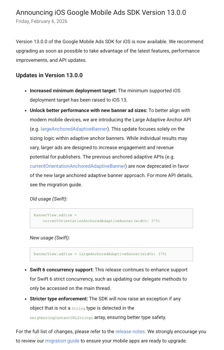 Google Mobile Ads SDK Version 13.0.0